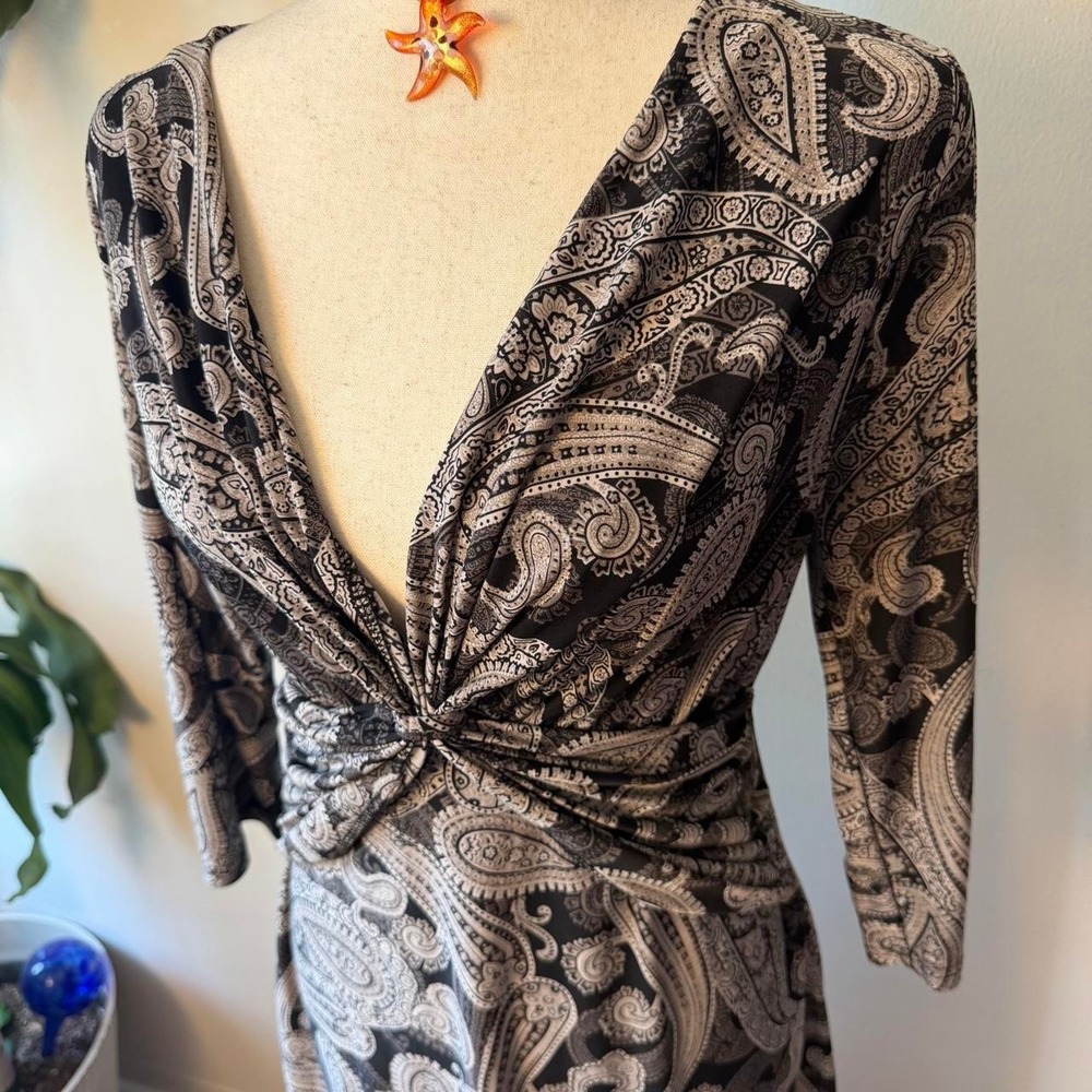 Mlle Gabrielle Paisley Whimsygoth Wrap Babydoll Dress Black Grey Medium - Picture 5 of 7
